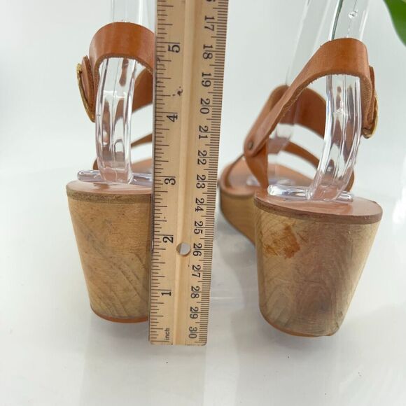 Ancient Greek Sandals Women's Sandal Size 37 7 Saddle Tan Leather Slingback Wood - Picture 8 of 16